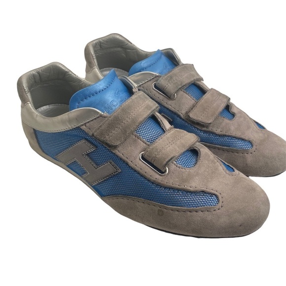 Hogan Shoes - Hogan Blue and Grey Velcro Suede H Sneakers